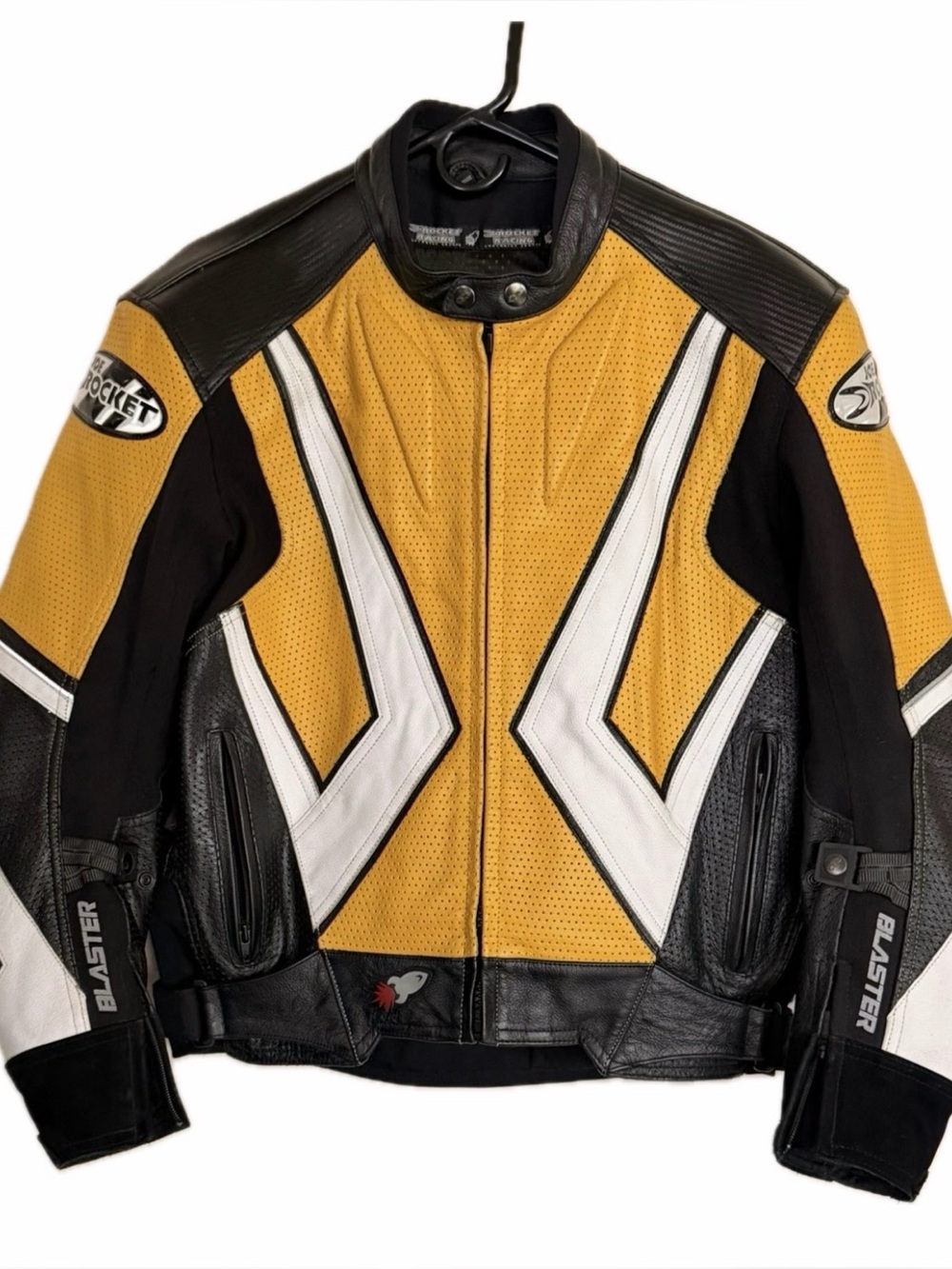 Joe Rocket Yellow Black White Perforated Leather Motorcycle Jacket